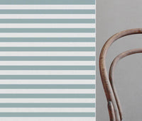 Della Sage-WHT - Linen curtain fabric, Green horizontal  stripes