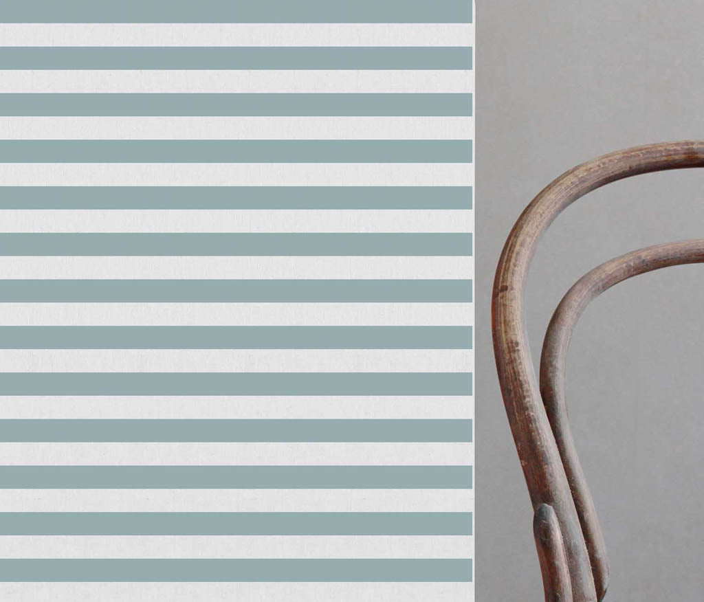 Della Sage-WHT - Linen curtain fabric, Green horizontal  stripes