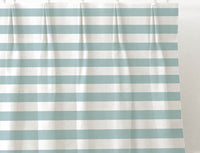 Della Sage-WHT - Linen curtain fabric, Green horizontal  stripes