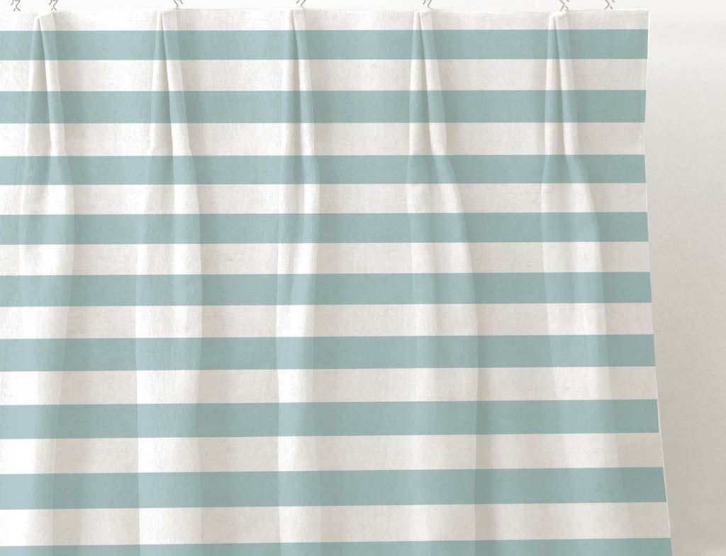 Della Sage-WHT - Linen curtain fabric, Green horizontal  stripes