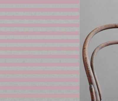 Della Summer Rose - Natural linen mix curtain fabric, Pink horizontal  stripes
