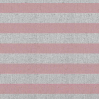 Della Summer Rose - Natural linen mix curtain fabric, Pink horizontal  stripes