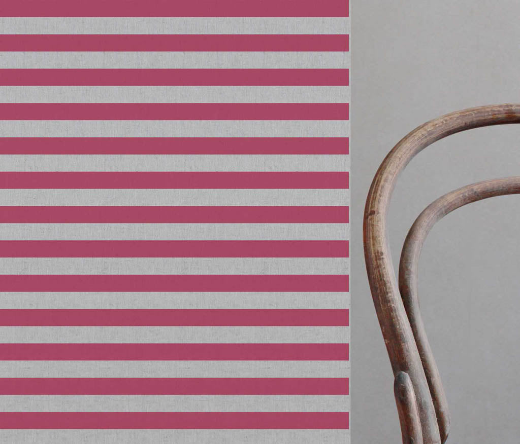 Della Wine - Natural linen mix curtain fabric, Red horizontal  stripes