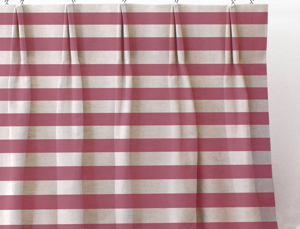 Della Wine - Natural linen mix curtain fabric, Red horizontal  stripes
