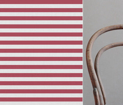 Della Wine-WHT - Linen curtain fabric, Red horizontal  stripes