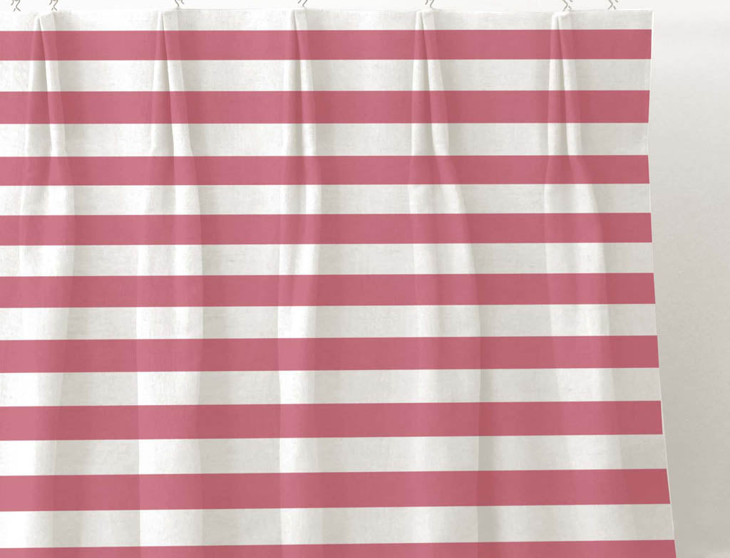 Della Wine-WHT - Linen curtain fabric, Red horizontal  stripes