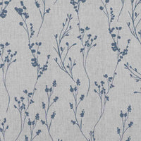 Saeeda Denim - Natural curtain fabric with Blue botanical print