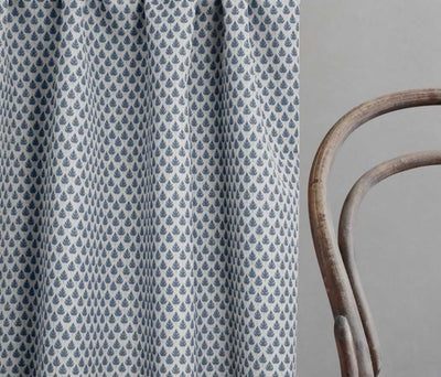 Kira-INV Denim- Curtain fabric with Blue botanical print
