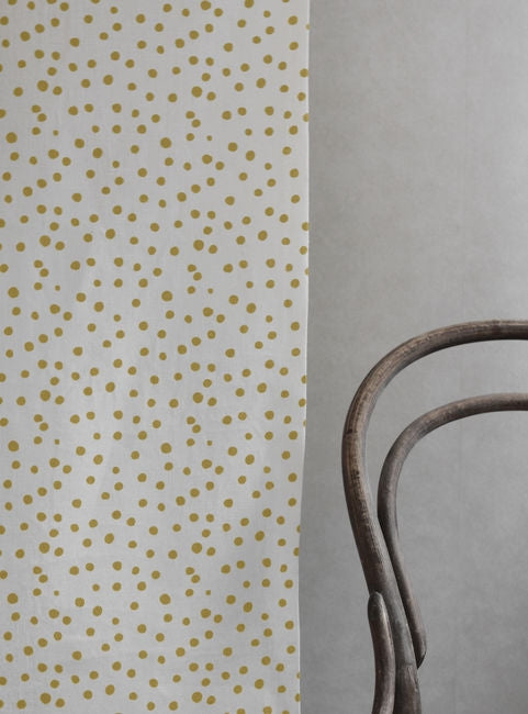Dottie Dijon-WHT - Dotted fabric with Yellow spots, 100% Linen