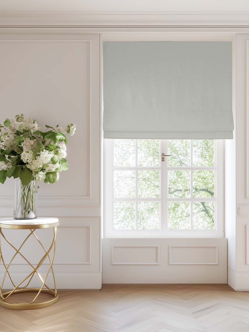 Light Dove Grey Roman blind made of 100% Cotton fabric Anna Dove