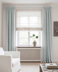 Duck Egg Blue Linen curtains blackout lined - pre-washed linen. Bianco Duck Egg by Ada & Ina.