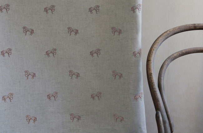 Horse Dusty Pink - Curtain fabric with pink pattern of horses