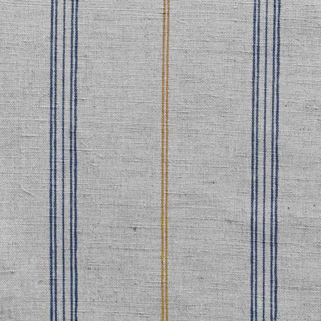 Elise Blue Ochra - Linen Cotton mix curtain fabric, Blue & Orange stripes