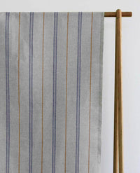 Elise Blue Ochra - Linen Cotton mix curtain fabric, Blue & Orange stripes