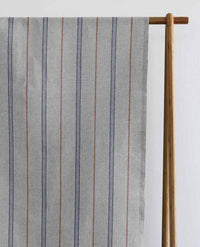Elise Blue Terracotta - Linen Cotton mix curtain fabric, Blue & Orange stripes