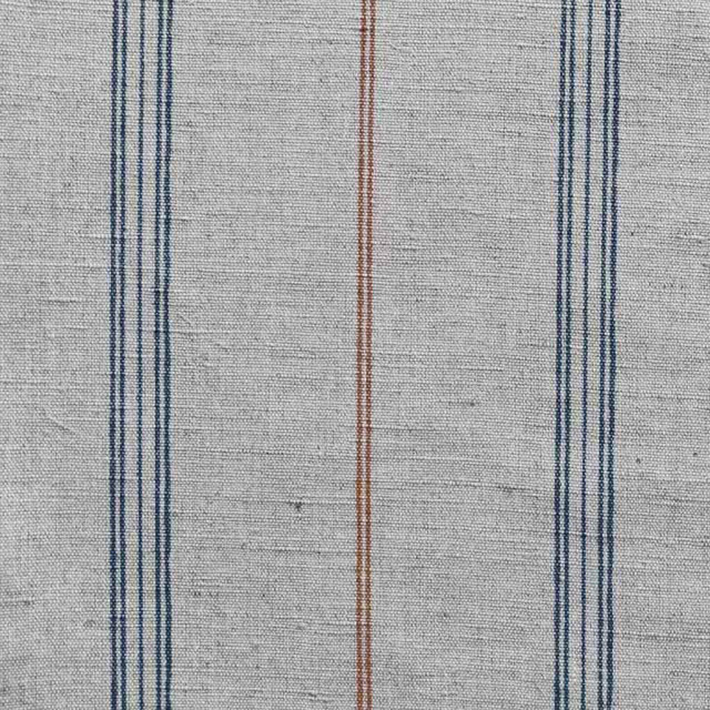 Elise Blue Terracotta - Linen Cotton mix curtain fabric, Blue & Orange stripes