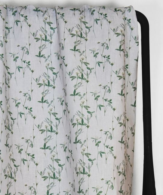 Estelle White - Curtain fabric White / Green and Grey floral print