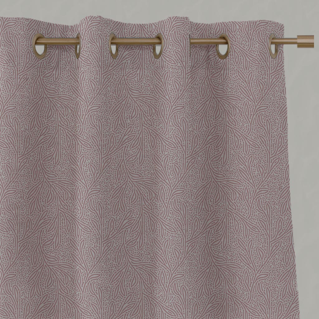 Pink Patterned Linen Eyelet Curtain - Alma Dusty Pink - Natural base fabric