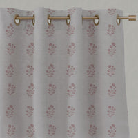 Pink Floral Linen Eyelet Curtain - Cherie Dusty Pink - Natural base fabric.