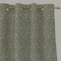 Green Floral Linen Eyelet Curtain - Cheye Khaki - Natural base fabric.