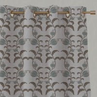 Green and Brown Patterned Linen Eyelet Curtain - Dana Sage Pebble  - Natural base fabric.