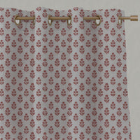 Red Floral Linen Eyelet Curtain - Doris Crimson Red - Natural base fabric.