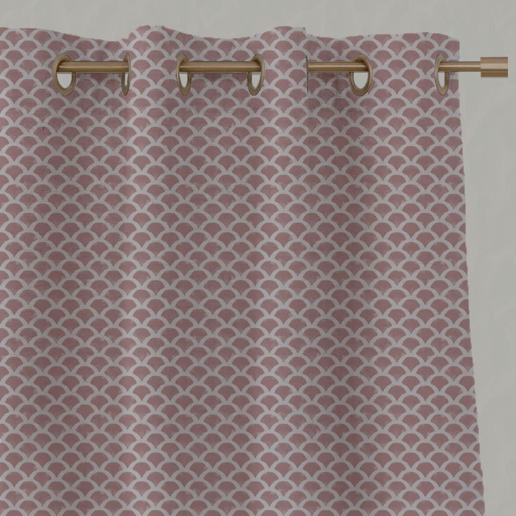 Pink Patterned Linen Eyelet Curtain - Erle Dusty Pink - Natural base fabric.