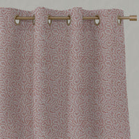 Red Abstract Linen Eyelet Curtain - Freeda Crimson Red - Natural base fabric.