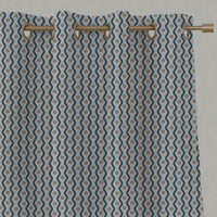 Blue Abstract Linen Eyelet Curtain - Kirabe Blue - Natural base fabric.