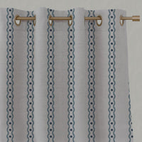 Blue Abstract Striped Linen Eyelet Curtain - Margarie Blue - Natural base fabric.