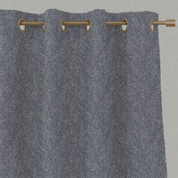 Blue Botanical Linen Eyelet Curtains - Alma Deep Blue - Natural base fabric.