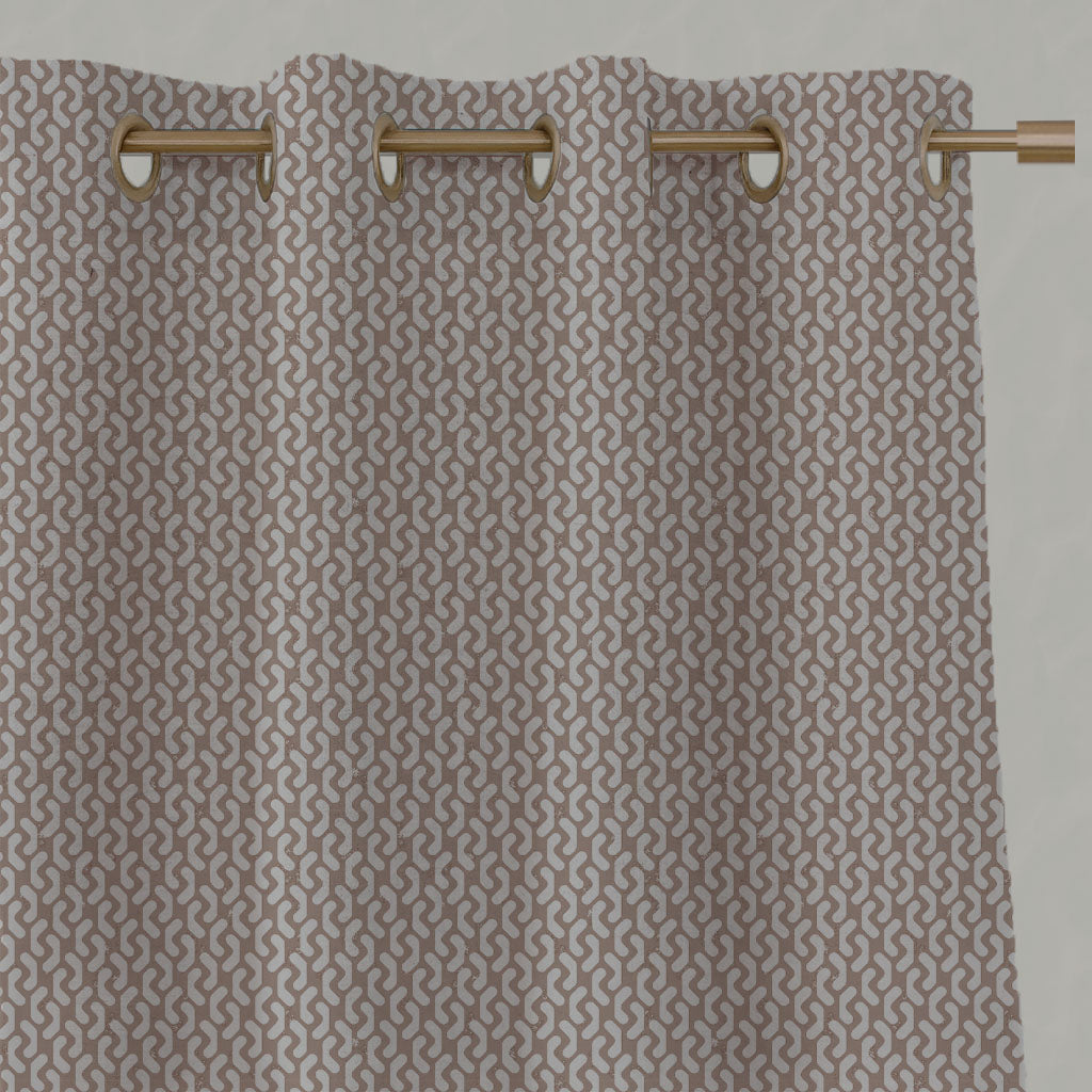 Pink Patterned Linen Eyelet Curtains - Arina New Blush - Natural base fabric.