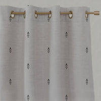 Black Floral Linen Eyelet Curtains - Asli Noir - Natural base fabric.