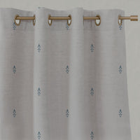 Blue Floral Linen Eyelet Curtains - Asli True Blue - Natural base fabric.