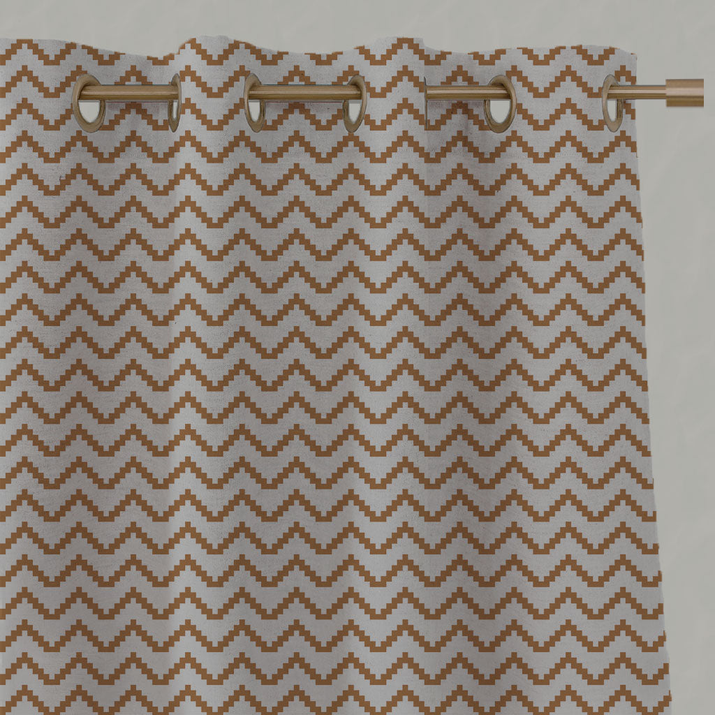 Orange Patterned Linen Eyelet Curtains - Azig Tangerine - Natural base fabric.