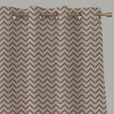 Orange Patterned Linen Eyelet Curtains - Azig Tangerine - Natural base fabric.