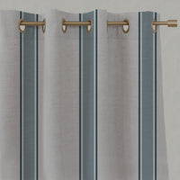 Blue Striped Linen Eyelet Curtains - Bella Blue Stone - Natural base fabric.