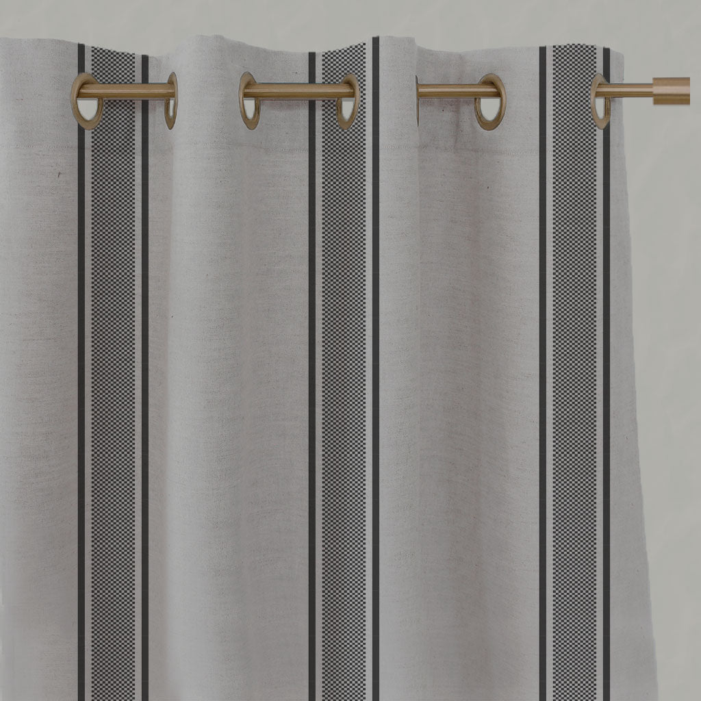 Grey Striped Linen Eyelet Curtains - Bella Charcoal - Natural base fabric.