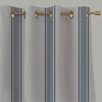 Blue Striped Linen Eyelet Curtains - Bella Denim - Natural base fabric.