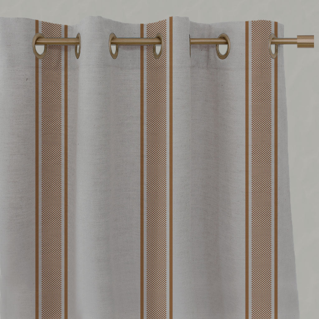 Orange Striped Linen Eyelet Curtains - Bella Tangerine - Natural base fabric.