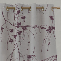 Purple Botanical Linen Eyelet Curtains - Berry Grape - Natural base fabric.