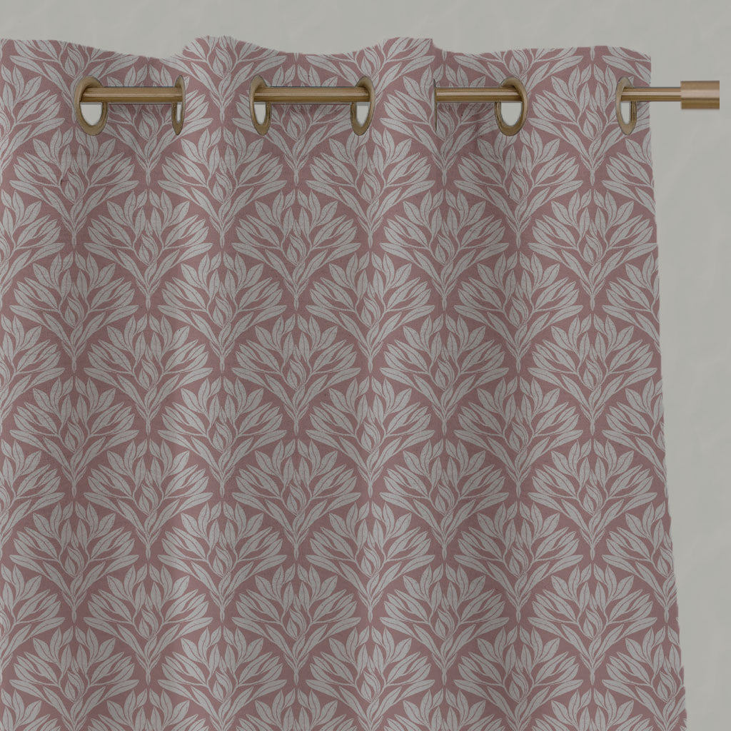 Pink Botanical Linen Eyelet Curtains - Birna Dusty Pink - Natural base fabric.