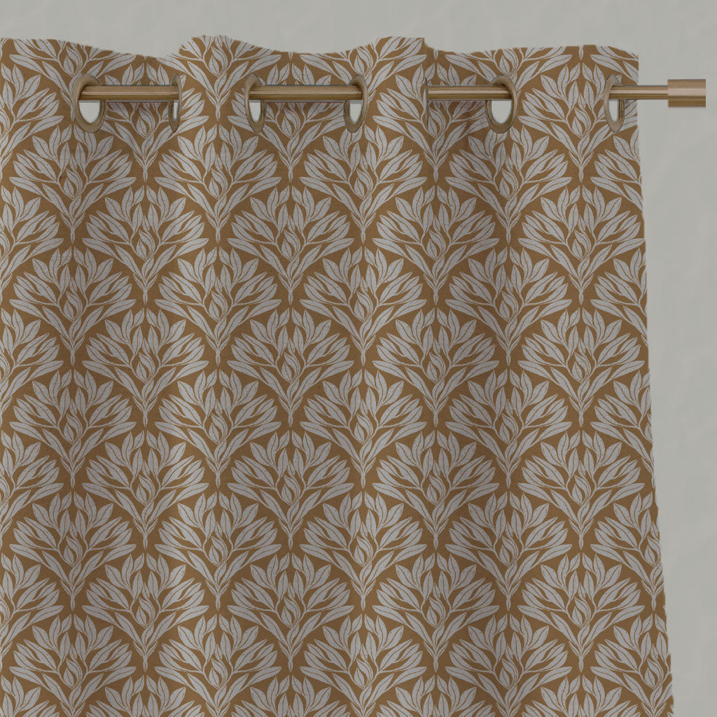 Orange / Yellow Botanical Linen Eyelet Curtains - Birna Gold Ochre - Natural base fabric.