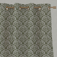 Green Botanical Linen Eyelet Curtains - Birna Khaki - Natural base fabric.