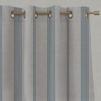 Blue Striped Linen Eyelet Curtains - Brea Blue Stone - Natural base fabric.