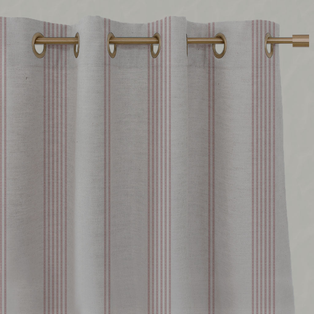Pink Striped Linen Eyelet Curtains - Brea Dusty Pink  - Natural base fabric.
