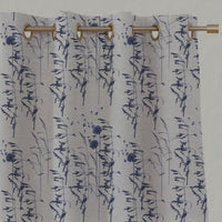 Blue Botanical Linen Eyelet Curtains - Breeze Deep Blue - Natural base fabric.