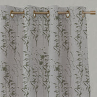 Green Botanical Linen Eyelet Curtains - Breeze Moss - Natural base fabric.