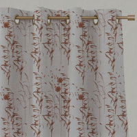 Red / Orange Botanical Linen Eyelet Curtains - Breeze Terracotta - Natural base fabric.