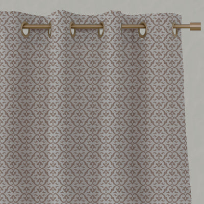 Pink Patterned Linen Eyelet Curtains - Brita New Blush - Natural base fabric.